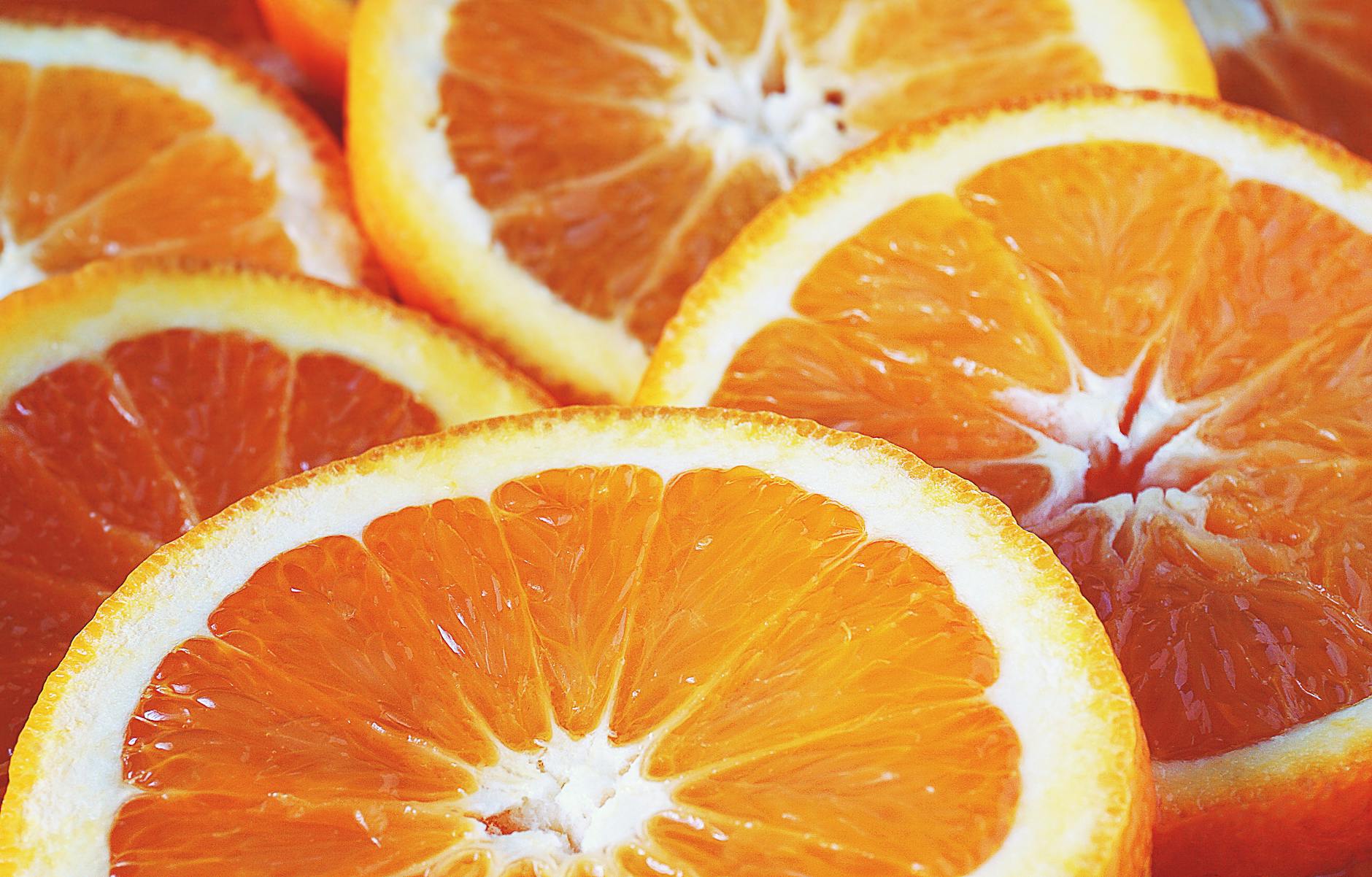 Freshly sliced oranges, a natural source of vitamin C
